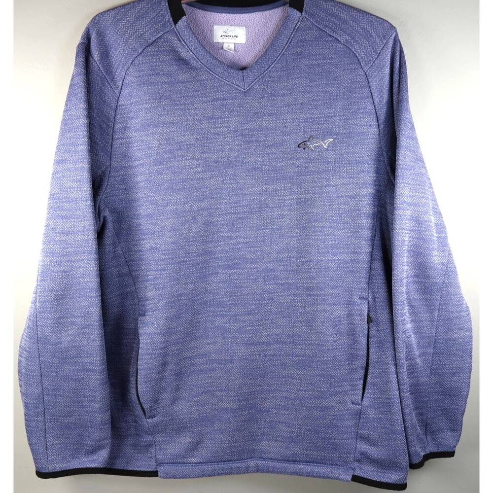 Greg Norman Attack Life Blue Heathered V-Neck Pullover Sweatshirt Men's Size XL